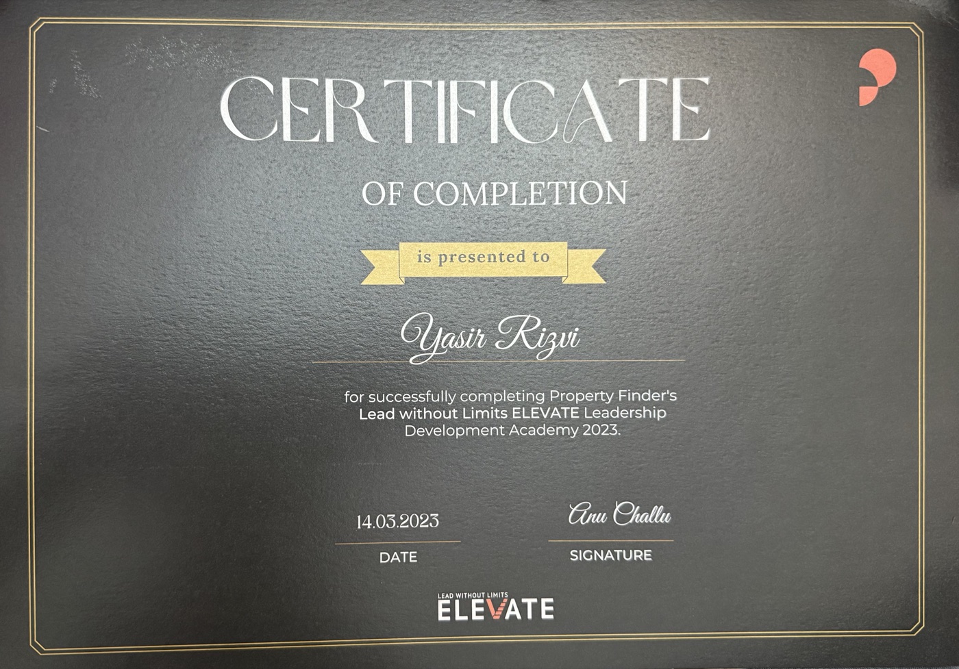 Certificate of Completion